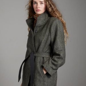 Giaccone Kim in lana spigata grigio verde e antracite