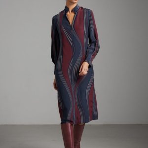 Abito Jasmine in seta stampata bordeaux e blu