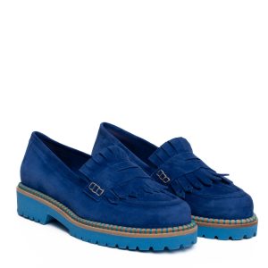 Mocassino in camoscio bluette