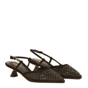 Scarpe Chanel nero strass tacco medio