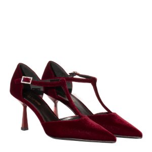 Décolleté Velluto Bordeaux con Cinturino a T