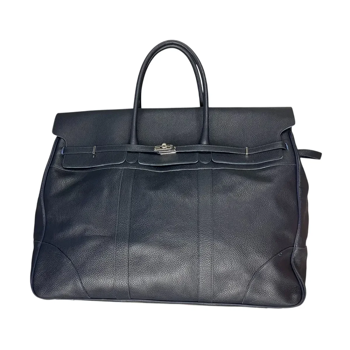 Raphael – Borsone Unisex Modello Birkin in Pelle Martellata Blu Scuro - immagine 2