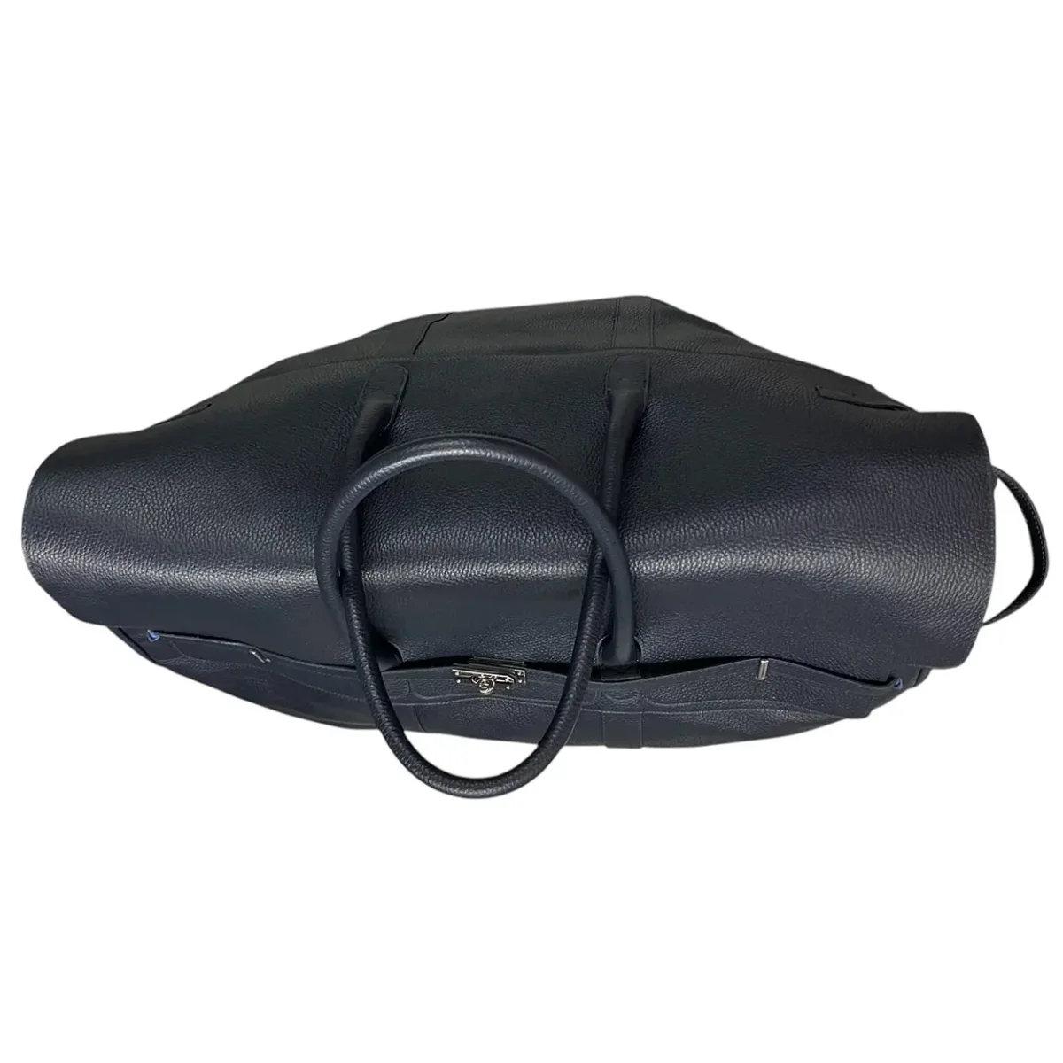 Raphael – Borsone Unisex Modello Birkin in Pelle Martellata Blu Scuro - immagine 3