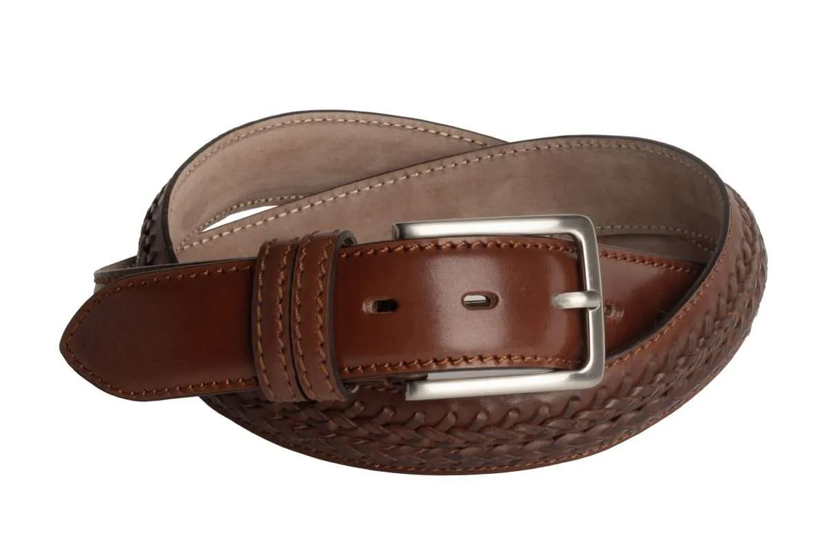 cuoio con intrecci a mano su base cuoio nabuk h 3,5cm - immagine 2