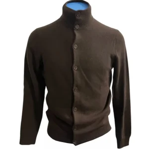 Zenobi – Cardigan a lupetto con bottoni in lana e cashmere marrone scuro