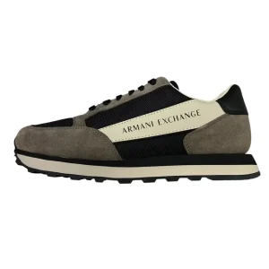 Armani Exchange – Sneakers in misto di materiali nero taupe
