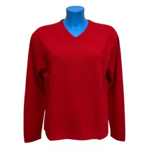 Valerie Stevens – L – Maglione con scollo a V in cashmere rosso donna