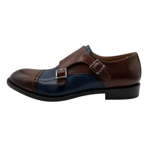 Brecos – EU/42 – Scarpe derby con cinturini laterali in pelle marrone e blu