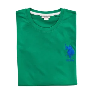 U.S. Polo Assn. – T-shirt a maniche corte in cotone piquet verde con logo blu