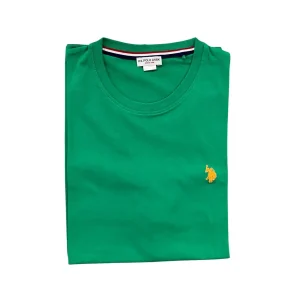 U.S. Polo Assn. – T-shirt a maniche corte in cotone piquet verde con logo arancione