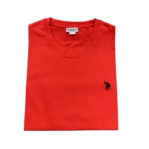 U.S. Polo Assn. – T-shirt a maniche corte in cotone piquet rosso corallo con logo blu navy