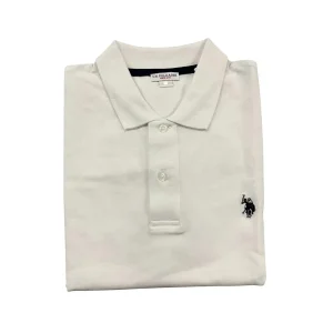 U.S. Polo Assn. – Polo a manica corta in cotone bianco logo ricamato blu navy
