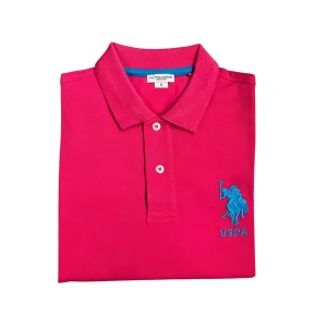 U.S. Polo Assn. – Polo a manica corta Kory in cotone fucsia logo ricamato turchese