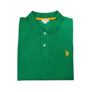 U.S. Polo Assn. – Polo a manica corta Card in cotone verde logo ricamato arancione