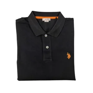 U.S. Polo Assn. – Polo a manica corta Card in cotone nero logo ricamato arancione
