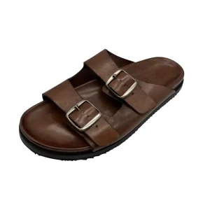 Brecos – EU/42 – Sandali piatti in pelle vitello brandy Sorrento 12434