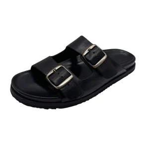 Brecos – EU/42 – Sandali piatti in pelle vitello nero Sorrento 12434