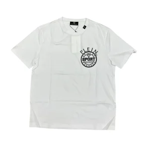 Plein Sport – T-shirt in cotone elasticizzato bianco con stampa nero