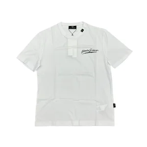 Plein Sport – S – T-shirt in cotone bianco con stampa nero