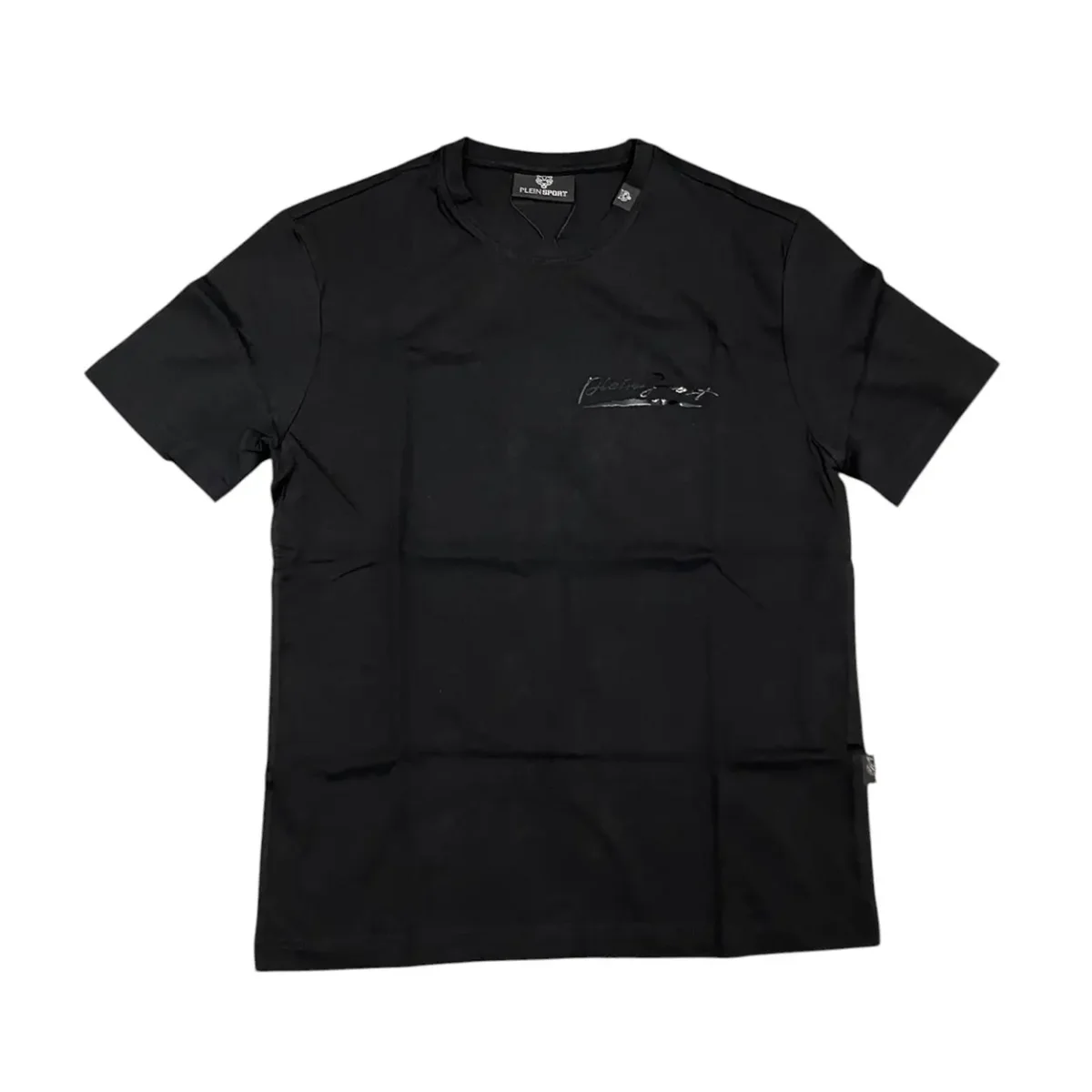 Plein Sport – S – T-shirt in cotone nero con stampa tinta su tinta