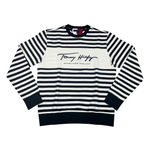Tommy Hilfiger – Felpa in cotone organico bianco e blu a righe MW0MW14441