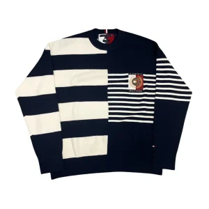 Tommy Hilfiger – XL – Maglione in maglia di cotone e poliestere bianco blu THFLEX