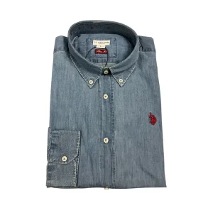 U.S. Polo Assn. – Camicia slim fit in cotone effetto denim lavato blu EVAN 51633 EH03