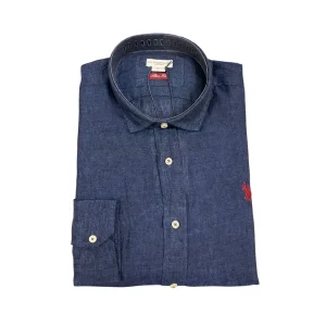 U.S. Polo Assn. – Camicia slim fit in lino blu scuro CALE 50816 EH03