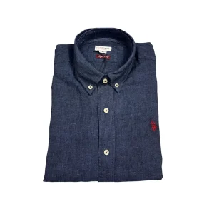 U.S. Polo Assn. – Camicia regular fit in lino blu scuro DIRK 50816 EH03