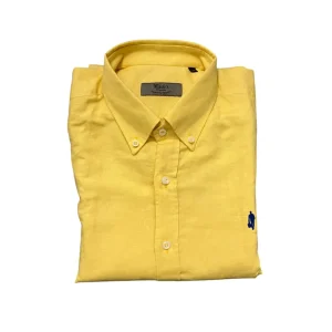 Marlboro Classics – Camicia giallo lino e cotone tinta unita -XL- MCK05/21273