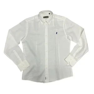 Marlboro Classics – Camicia bianco ottico lino e cotone tinta unita MCK05/21273