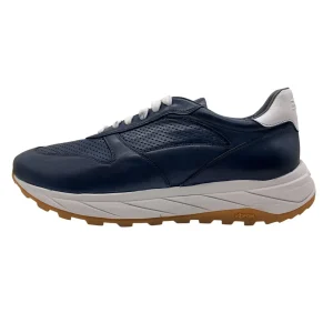 Brecos – EU/42 – Sneaker basso in pelle blu con lacci uomo