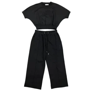 Markup – XS – Completo tuta felpa kimono e pantalone estivo in cotone nero