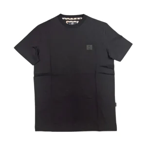 Aquascutum – T-shirt in cotone nero tinta unita logo TAQ09 uomo