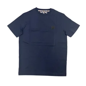 Aquascutum – T-shirt in cotone blu scuro tinta unita logo TAQ09 uomo