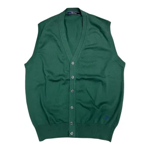Highlander – Cardigan smanicato in cotone filo di Scozia verde 40007HY