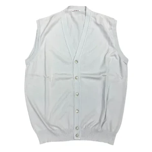 Gioferrari – Cardigan smanicato in cotone filo di Scozia grigio ghiaccio AI201.B03