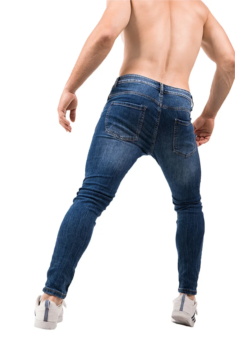 Skinny Jeans Uomo Strappati Slim Fit Pantalone con Strappi Stretto Stretch Blu - immagine 8