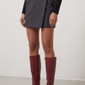 Gonna Minnie in lana melange blu, nera e bordeuax