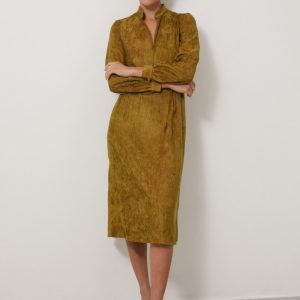 Abito Ari in velluto a coste verde cangiante