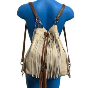 Skin Cover – Borsa zaino a secchiello in pelle beige e marrone