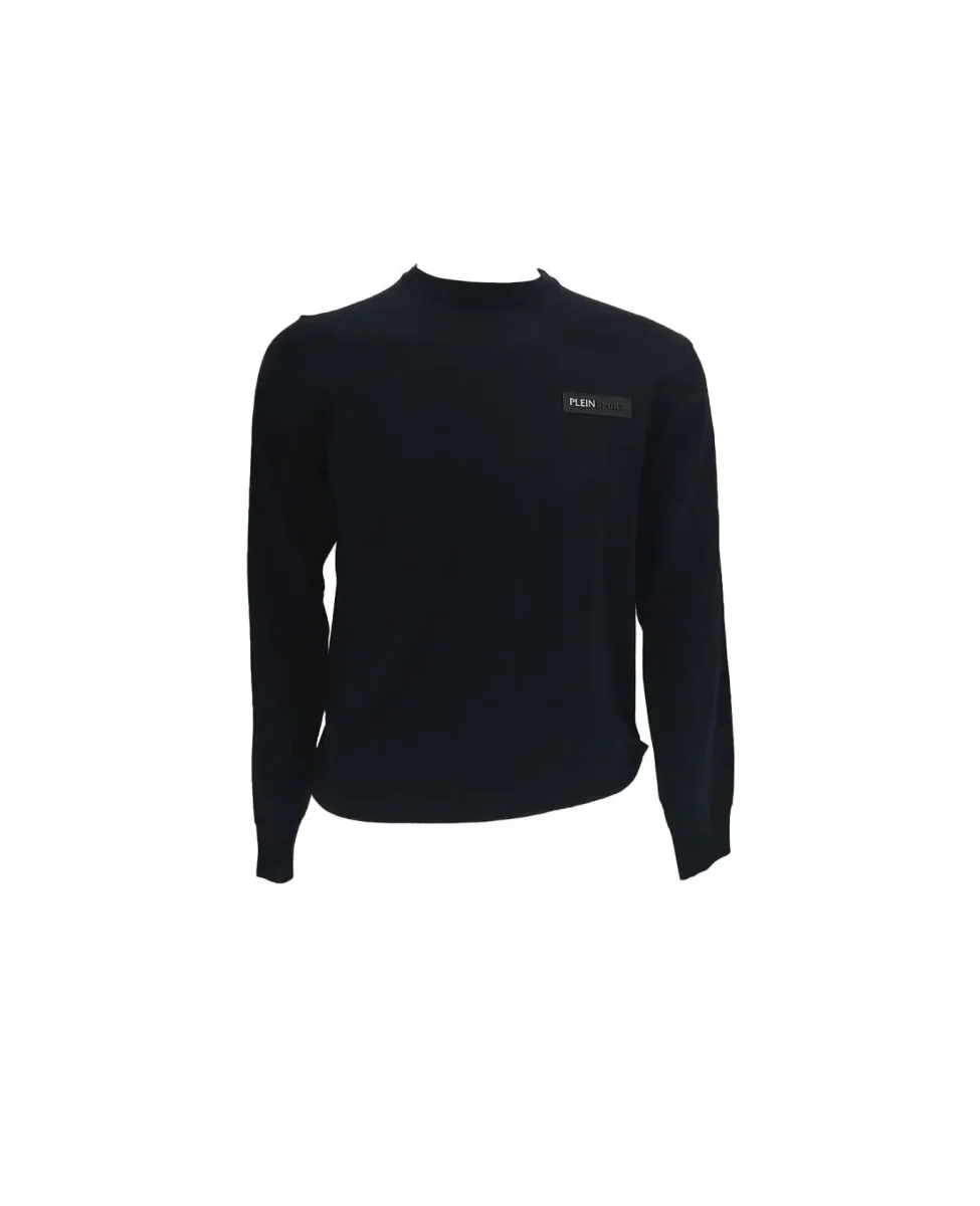 Plein Sport – M – Maglia a girocollo in lana merino blu scuro