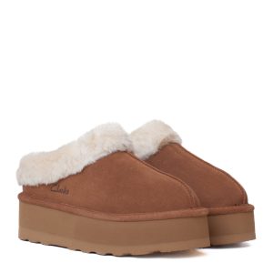 Ciabatta Platform Suede Cognac con Fodera Calda