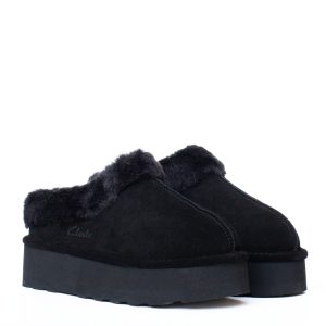 Ciabatta Platform Suede nero con Fodera Calda