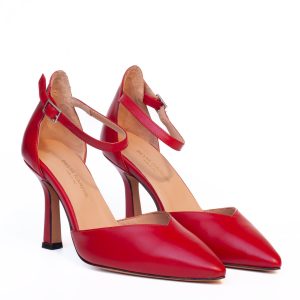 Scarpe Décolleté Pelle Rossa Tacco Alto Cinturino
