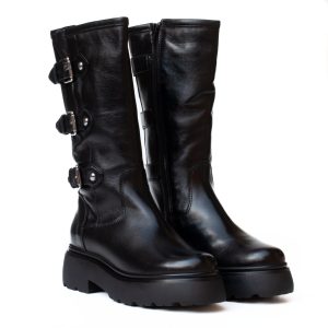 Stivale Biker Mezza Gamba Fibbie MJUS Donna Nero