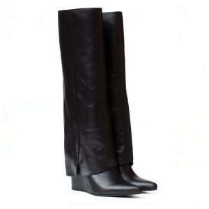 Stivale Pelle Zeppa Ghetta Nero