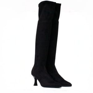 Stivale Sopra Ginocchio Camoscio Elasticizzato Nero Miss Elastic
