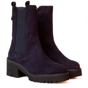 Stivaletto scamosciato blu tacco medio Platform