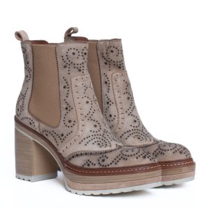 Stivaletto Camoscio Beige Brogue Olivia Pons Quintana